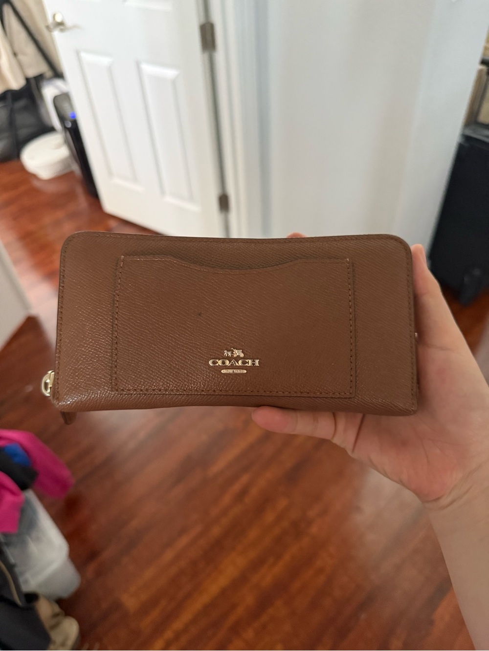Coach Tan Brown Saffiano Zip Around Wallet